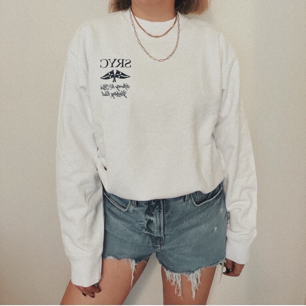 NWT Sporty & Rich Yacht Club Crewneck Sweatshirt SRYC in White /Navy Size S